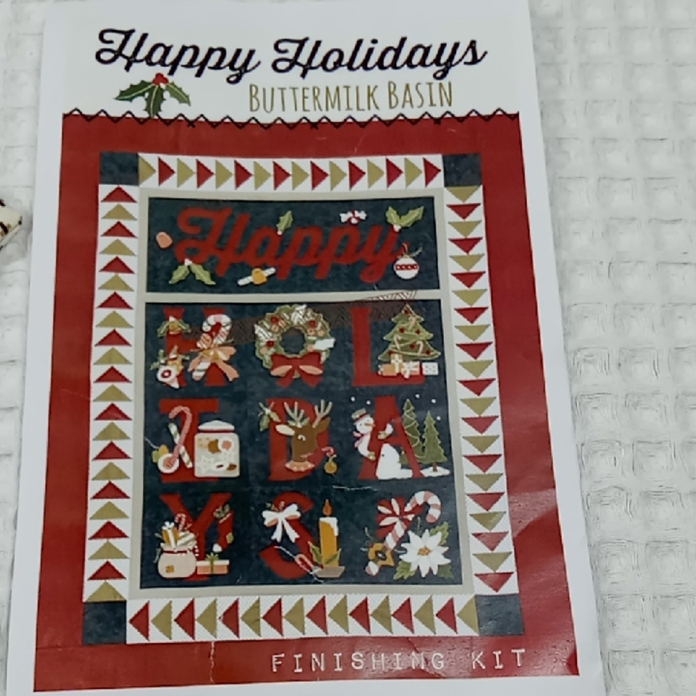 New in Bag Happy Holidays Buttermilk Basin Quilt Finishing Kit. 50 x 62 Inches